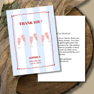 Retro Blue Red Border Brunch & Bubbly Baby Shower Thank You Card