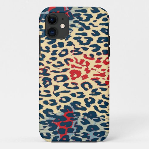 Retro Blue Red Leopard Print Skin iPhone 11 Case