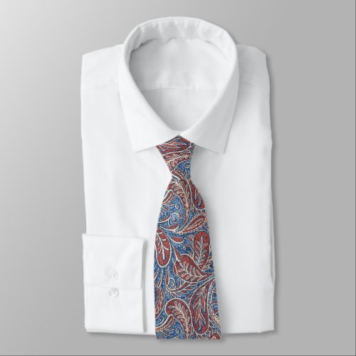 Retro Blue Red Paisley Pattern Tie