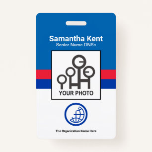 Retro Blue Red Shade Columns Photo Staff Nurse ID Badge