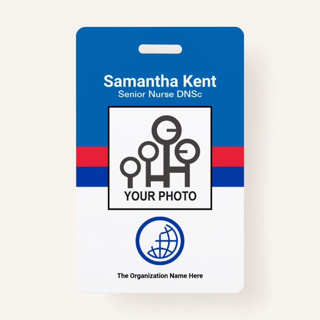 Retro Blue Red Shade Columns Photo Staff Nurse ID Badge (Front)