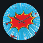 Retro Blue & Red Stars Comic Explosion Large Clock<br><div class="desc">This retro comic style backdrop is perfect for any super hero collector or fan boy. The bright graphics have hard lines & bold coloring.</div>
