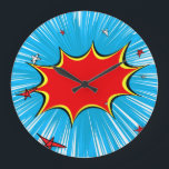 Retro Blue & Red Stars Comic Explosion Large Clock<br><div class="desc">This retro comic style backdrop is perfect for any super hero collector or fan boy. The bright graphics have hard lines & bold coloring.</div>