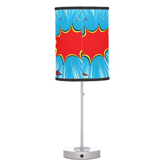 Retro Blue & Red Stars Comic Explosion Table Lamp (Back)