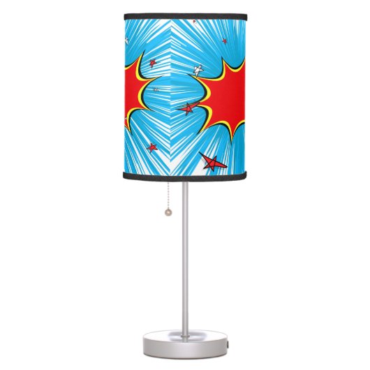Retro Blue & Red Stars Comic Explosion Table Lamp (Right)
