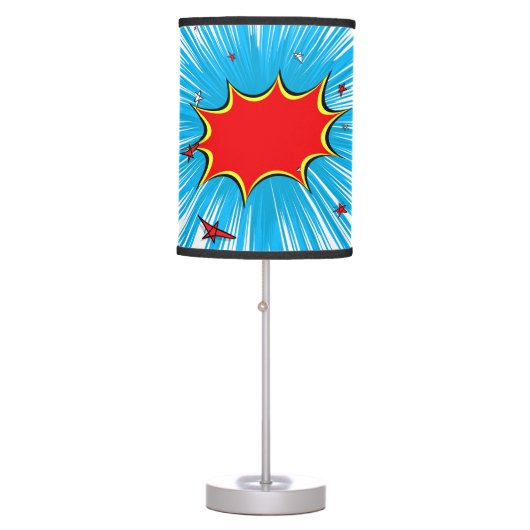 Retro Blue & Red Stars Comic Explosion Table Lamp (Front)