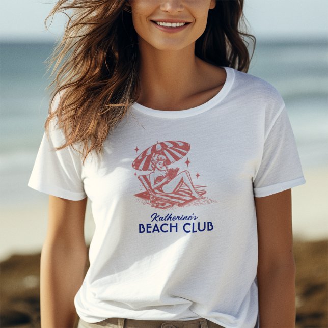Retro Blue Red Summer Reading Beach Club T-Shirt (Creator Uploaded)