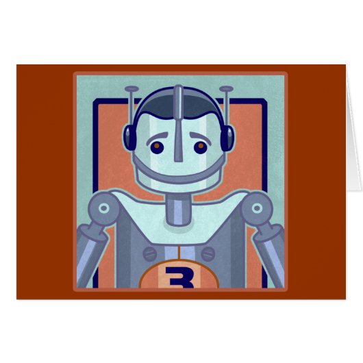 Retro Blue Robot Kids Cards (Front Horizontal)