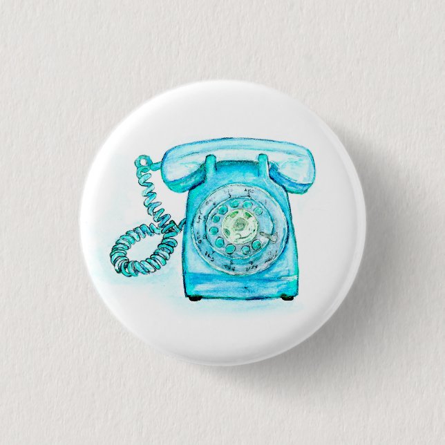 Retro Blue Rotary Phone Button Pin Turquoise (Front)