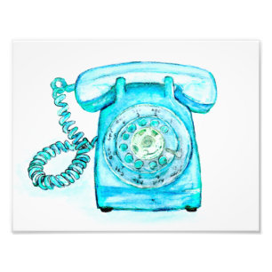 Retro Blue Rotary Telephone Art Print Vintage