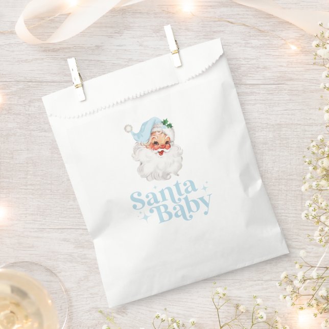 Retro Blue Santa Baby christmas baby shower Favor Bag (Clipped)