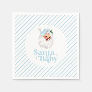 Retro Blue Santa Baby christmas baby shower Napkins