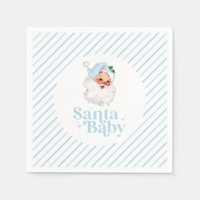Retro Blue Santa Baby christmas baby shower Napkins (Front)
