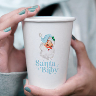 Retro Blue Santa Baby christmas baby shower Paper Cups