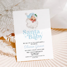 Retro Blue Santa Baby Holiday Baby Shower