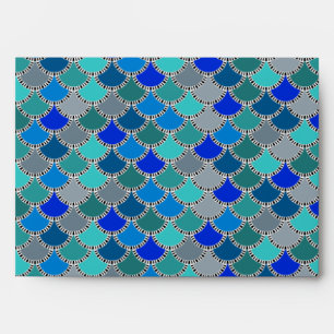 Retro Blue Scales Pattern Envelope