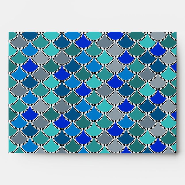 Retro Blue Scales Pattern Envelope (Front)