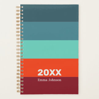 Retro Blue Scarlet Burgundy Stripe 2026 Name Planner