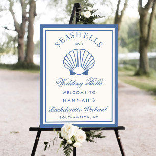 Retro Blue Seashells & Wedding Bell Welcome Sign