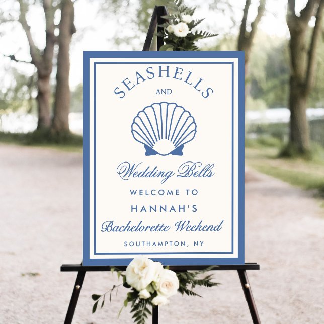 Retro Blue Seashells & Wedding Bell Welcome Sign (Creator Uploaded)