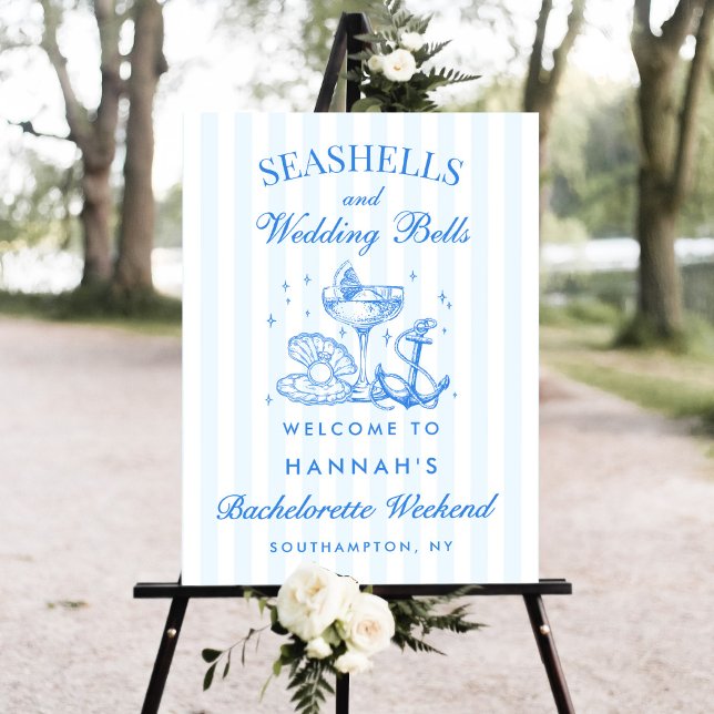 Retro Blue Seashells & Wedding Bell Welcome Sign (Creator Uploaded)
