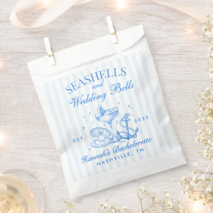 Retro Blue Seashells & Wedding Bells Bachelorette Favor Bag