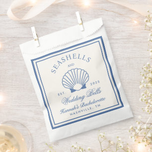 Retro Blue Seashells & Wedding Bells Bachelorette Favor Bag