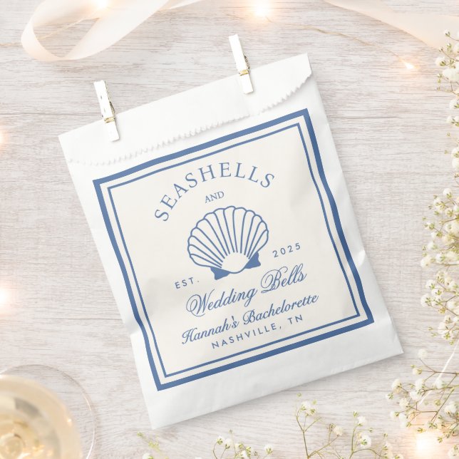 Retro Blue Seashells & Wedding Bells Bachelorette  Favor Bag (Clipped)
