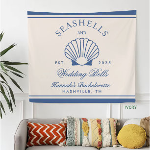 Retro Blue Seashells & Wedding Bells Bachelorette  Fleece Blanket