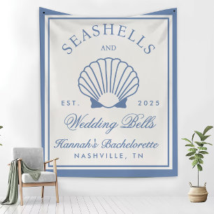Retro Blue Seashells & Wedding Bells Bachelorette  Fleece Blanket