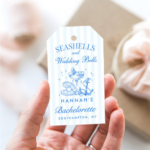 Retro Blue Seashells & Wedding Bells Bachelorette Gift Tags