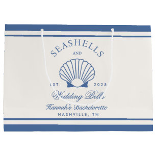 Retro Blue Seashells & Wedding Bells Bachelorette Large Gift Bag