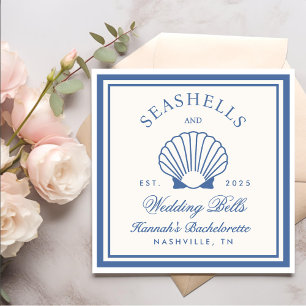 Retro Blue Seashells & Wedding Bells Bachelorette Napkins