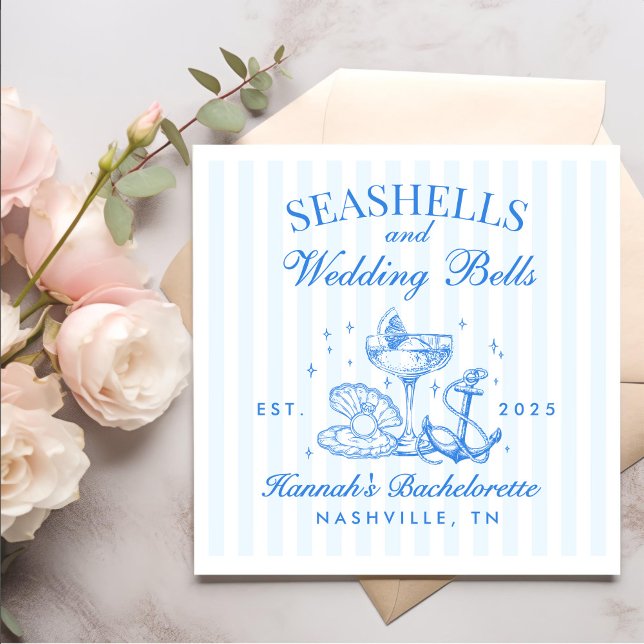Retro Blue Seashells & Wedding Bells Bachelorette  Napkins (Creator Uploaded)