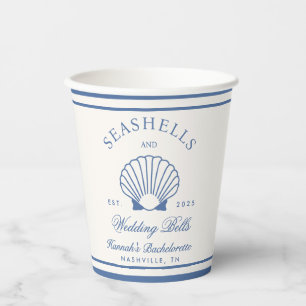 Retro Blue Seashells & Wedding Bells Bachelorette Paper Cups