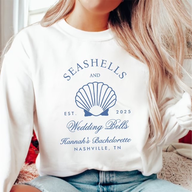 Retro Blue Seashells & Wedding Bells Bachelorette Sweatshirt (Creator Uploaded)