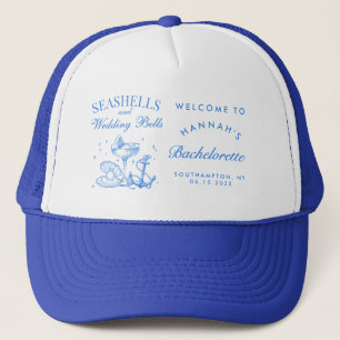 Retro Blue Seashells & Wedding Bells Bachelorette Trucker Hat