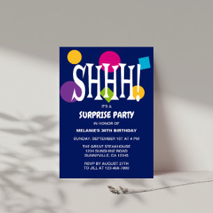 Retro Blue SHHH Surprise Birthday Party Invitation