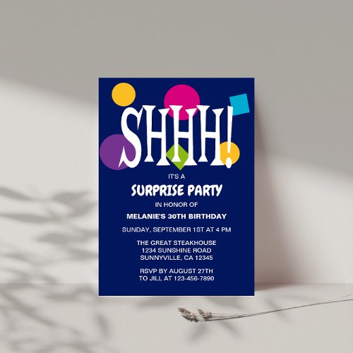 Retro Blue SHHH Surprise Birthday Party  Invitation