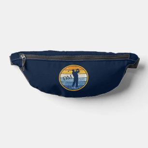 Retro Blue Silhouette Golfer Monogram Fanny Pack