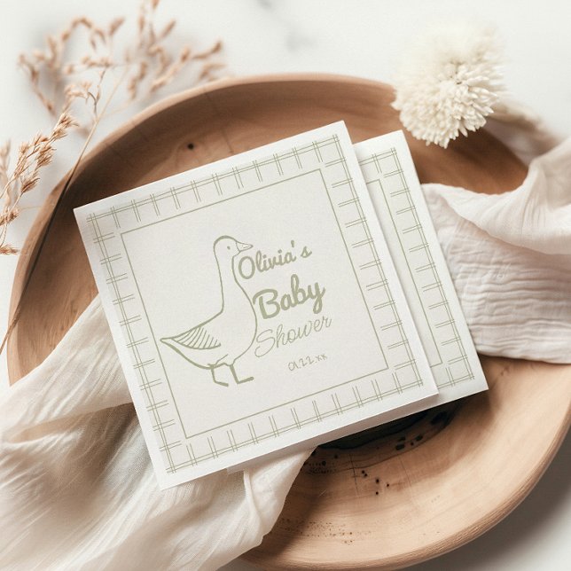 Retro Blue Silly Goose Hand Drawn Baby Boy Shower Napkins (Creator Uploaded)