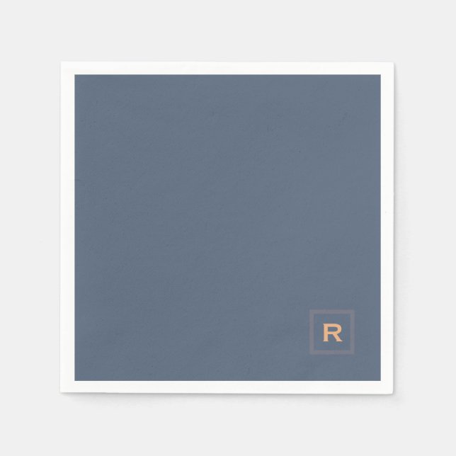 Retro Blue Solid Color Classic Plain Initial Napkins (Front)