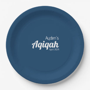 Retro Blue Solid Color Plain, Aqiqah Baby Shower Paper Plates