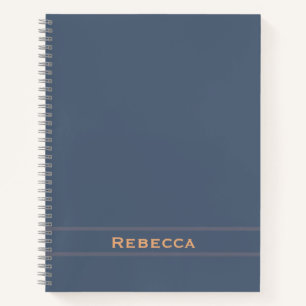 Retro Blue Solid Color Plain Monogram  Notebook