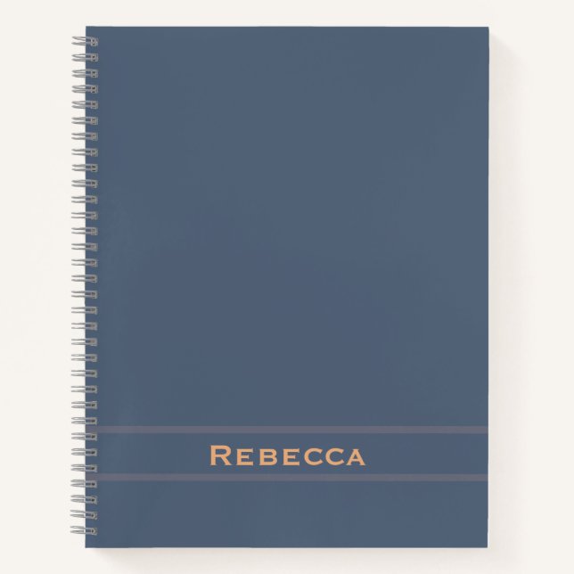Retro Blue Solid Color Plain Monogram  Notebook (Front)