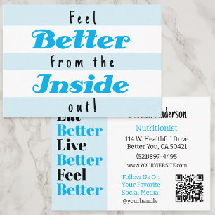 Retro Blue Stripe Nutritionist Health Wellness Business Card