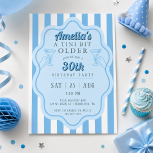 Retro Blue Stripe Tini Bit Older Martini Birthday Invitation