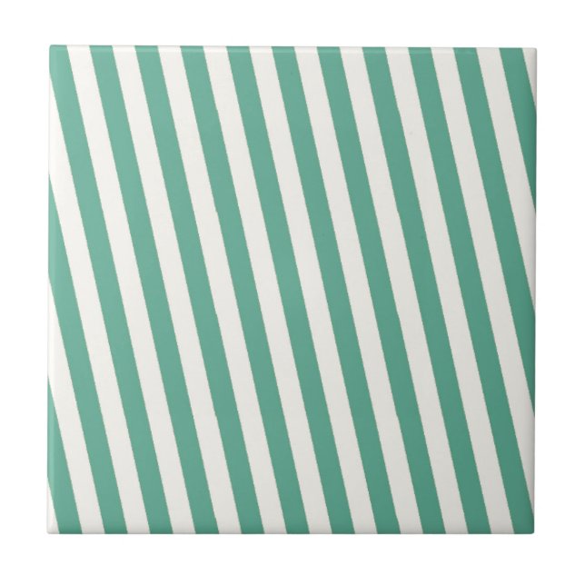 Retro Blue Striped Pattern Ceramic Tile (Front)