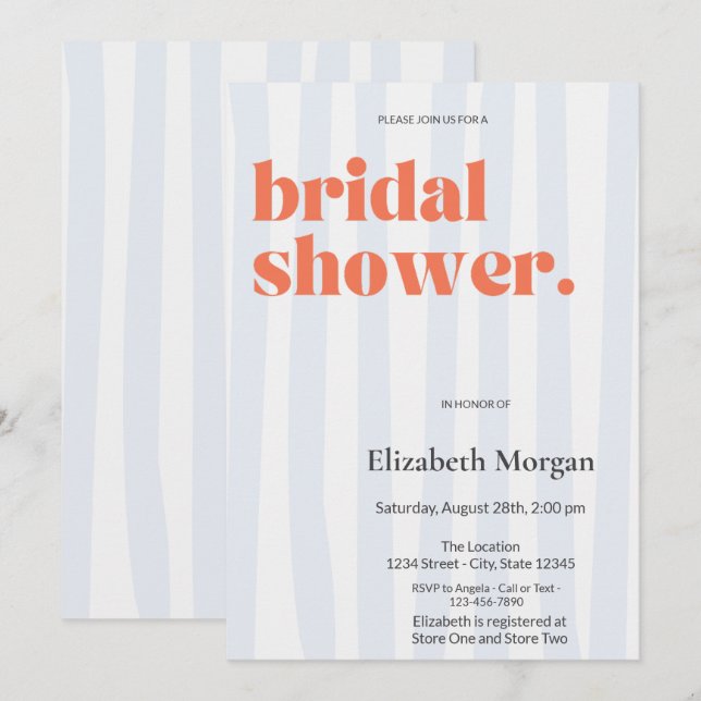 Retro Blue Stripes Simple Bridal Shower Invitation (Front/Back)