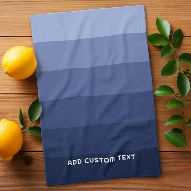 Retro Blue Stripes with Simple Sans Serif Name Kitchen Towel (Retro Stripes Custom Kitchen Towel)